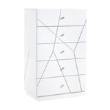 Glamorous White Finish 5-Drawers Storage Chest Bedroom Furniture 1pc Geometric Design Accents