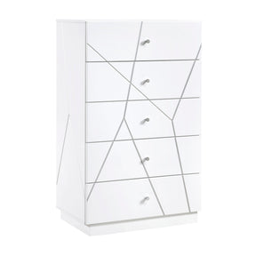 Glamorous White Finish 5-Drawers Storage Chest Bedroom Furniture 1pc Geometric Design Accents