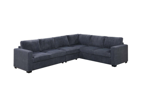 Elegant 4-Pc Sectional Set Dark Gray One Arm Loveseat Corner Wedge Armless Chair Corduroy Upholstered L-Shaped Plush Couch - sold by Home Elegance USA