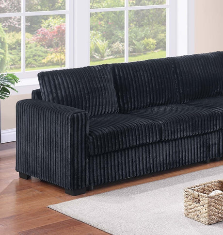 Modern Style L-Shape 4pc Sectional Set Reversible Loveseat USB Ports Cup Holder Armless Chair Plastic Legs Corduroy Upholstered Black Finish Primary Living Room - sold by Home Elegance USA