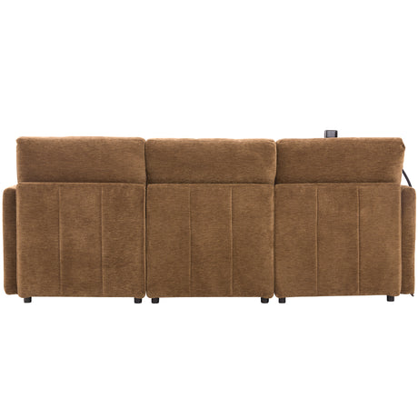 Modern Sectional Sofa Modular Sofa 85.4' U-shaped Sofa Couch with Movable Ottoman, USB Ports, Phone Holder, Brown Chenille - sold by Home Elegance USA