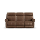 Alexander Power Reclining Sofa With Console, Power Headrest & Lumbar - Khaki Brown | Flexsteel