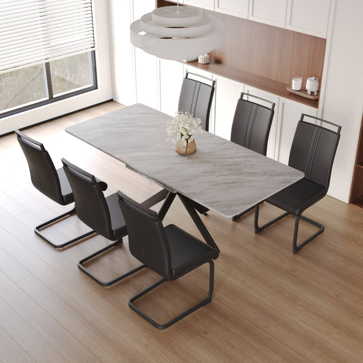 Juego de mesa de comedor extensible de 62,4' y 78,15' para 6-8 personas para comedor, silla de comedor sin brazos acolchada suave con tubo en forma de C y mesa de comedor muy grande, juego de mesa y sillas de cocina con patas de metal