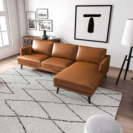 Lore  L-Shaped Genuine Leather Sectional In Tan Right Facing - sold by Home Elegance USA