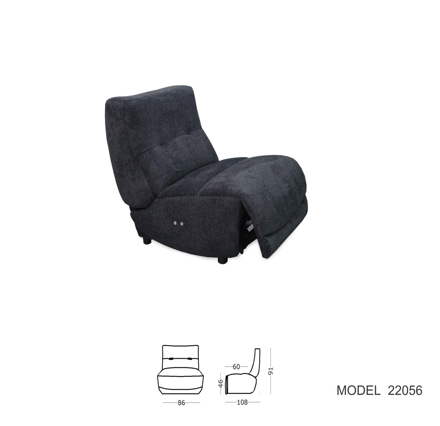 Divani Casa Basil - Modern Dark Grey Fabric Small Electric Recliner Chair | Home Elegance USA