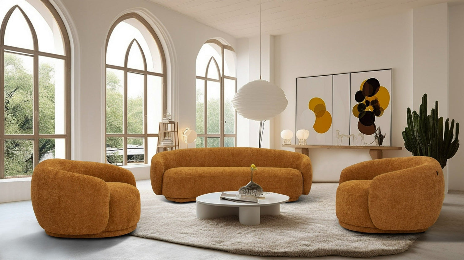 Divani Casa Andrew - Modern Orange Fabric Sofa Set | Home Elegance USA