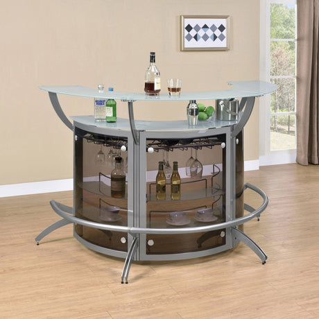 Dallas 2 - shelf Curved Home Bar Silver and Frosted Glass (Set of 3) | Coaster | Home Elegance USA