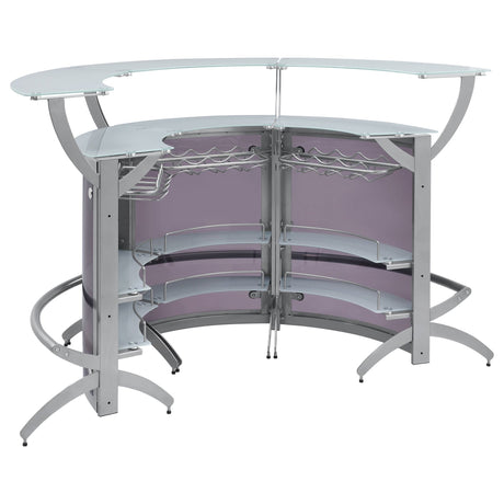 Dallas 2 - shelf Curved Home Bar Silver and Frosted Glass (Set of 3) | Coaster | Home Elegance USA
