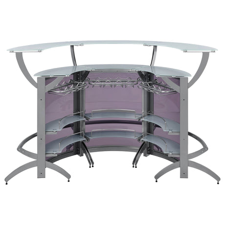 Dallas 2 - shelf Curved Home Bar Silver and Frosted Glass (Set of 3) | Coaster | Home Elegance USA