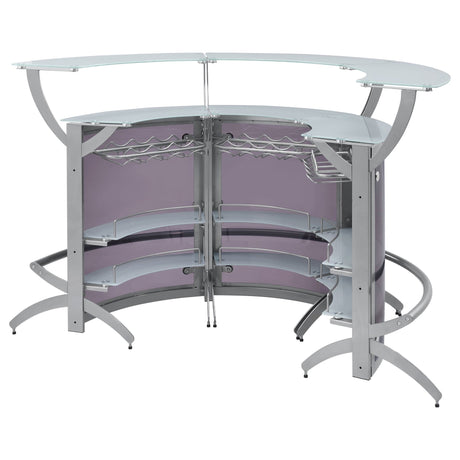 Dallas 2 - shelf Curved Home Bar Silver and Frosted Glass (Set of 3) | Coaster | Home Elegance USA