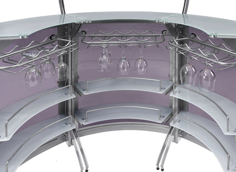 Dallas 2 - shelf Curved Home Bar Silver and Frosted Glass (Set of 3) | Coaster | Home Elegance USA
