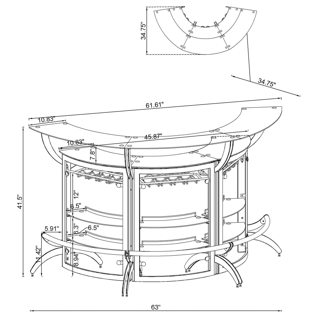 Dallas 2 - shelf Curved Home Bar Silver and Frosted Glass (Set of 3) - 100135 - S3 - image - 12