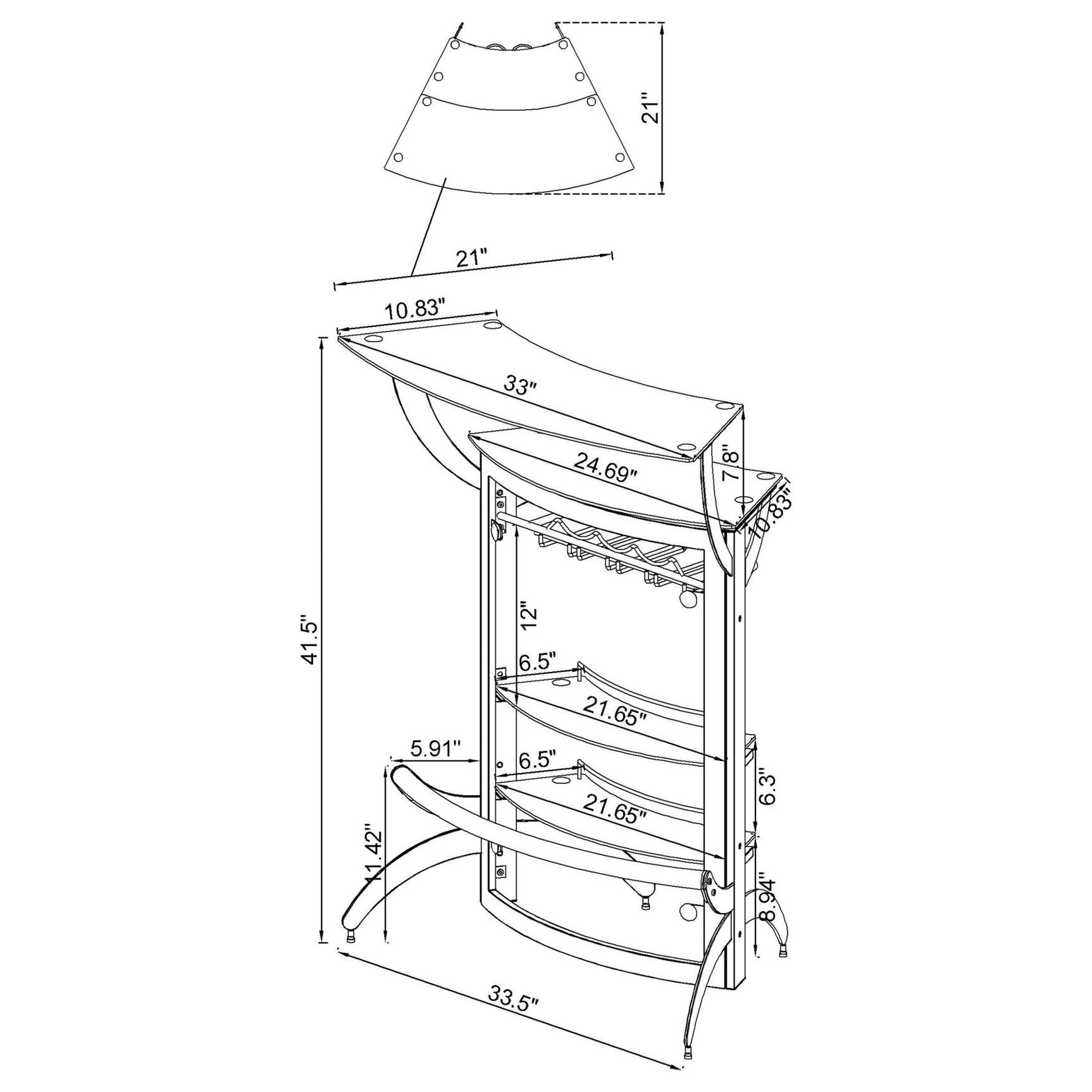 Dallas 2 - shelf Home Bar Silver and Frosted Glass | Coaster - 100135 - Home Elegance USA - 12