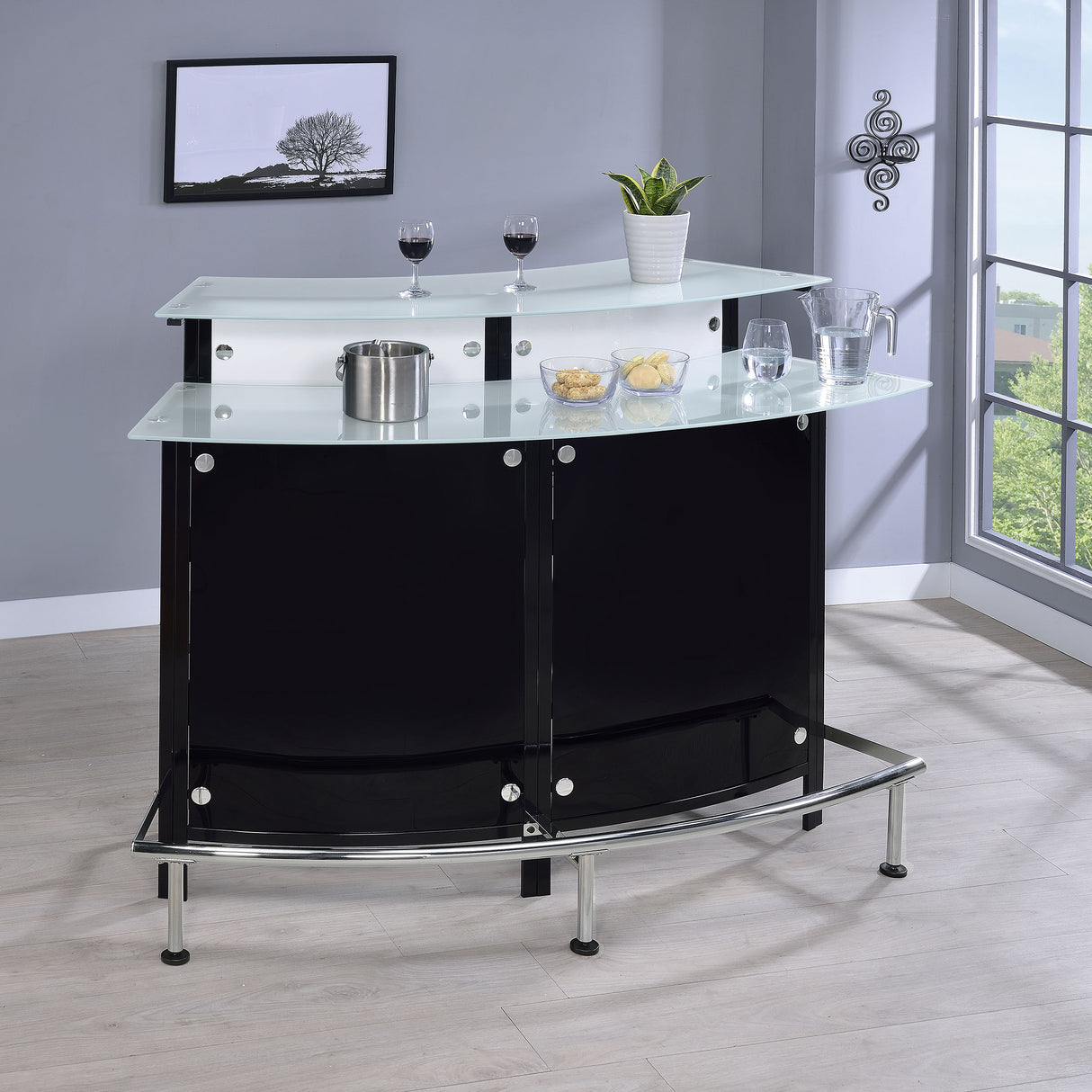 Home Bar - Keystone Glass Top Bar Unit Black