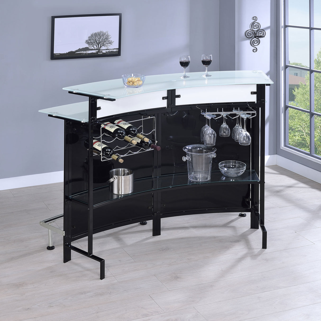 Home Bar - Keystone Glass Top Bar Unit Black