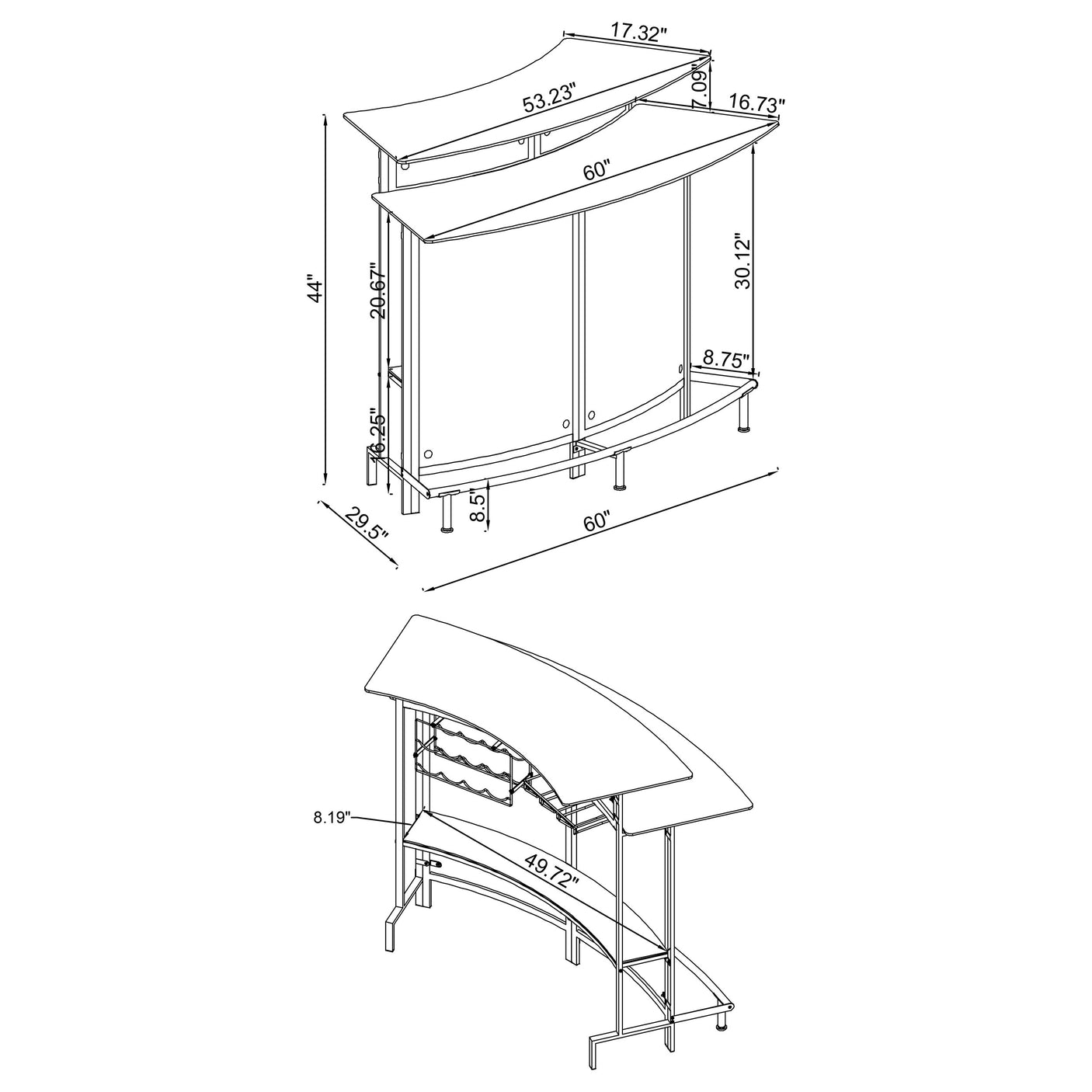 Home Bar - Keystone Glass Top Bar Unit Black