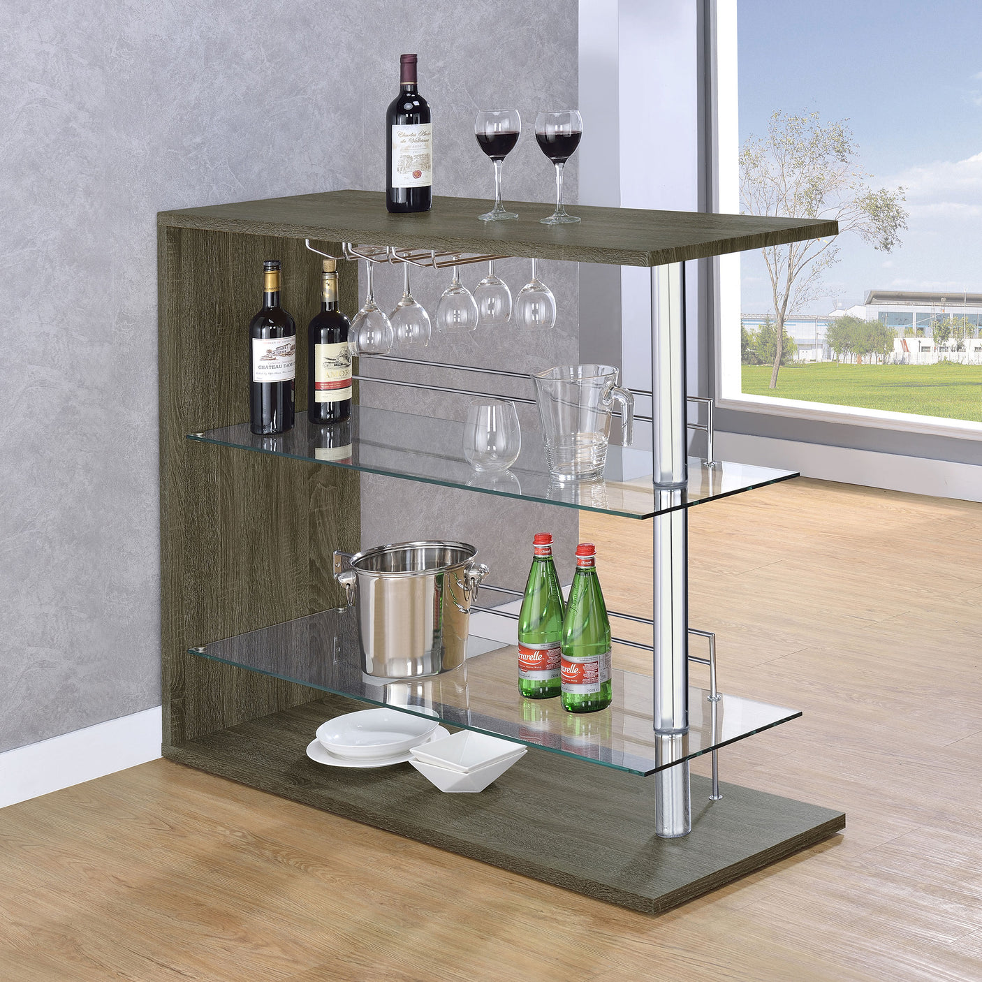 Home Bar - Prescott Rectangular 2-shelf Bar Unit Grey