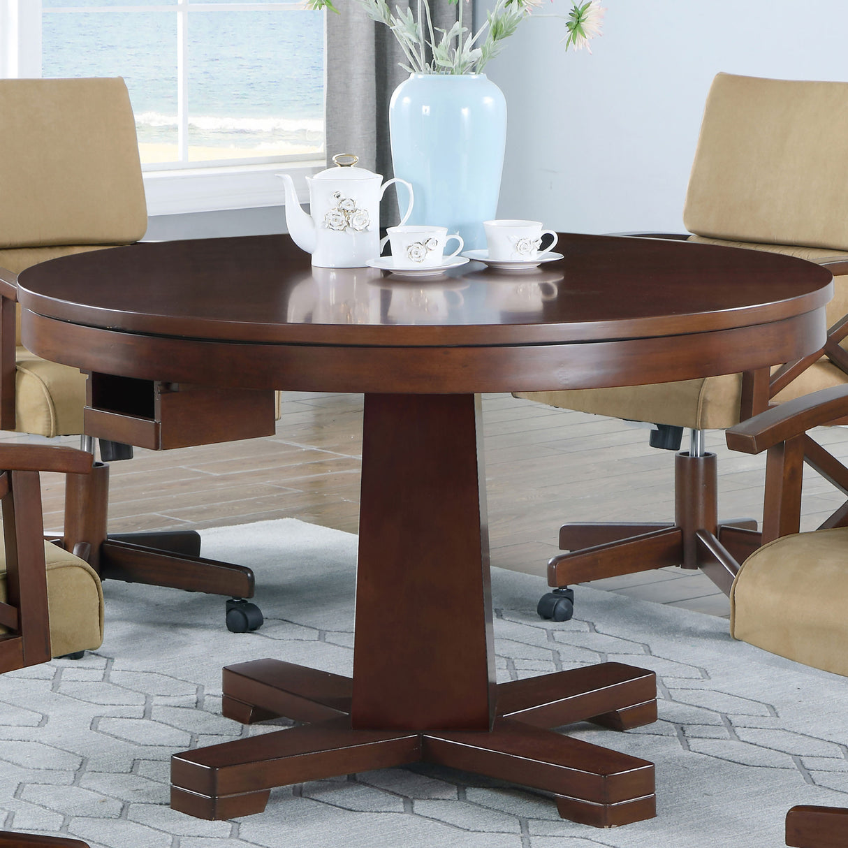 Game Table - Marietta Round Wooden Game Table Tobacco