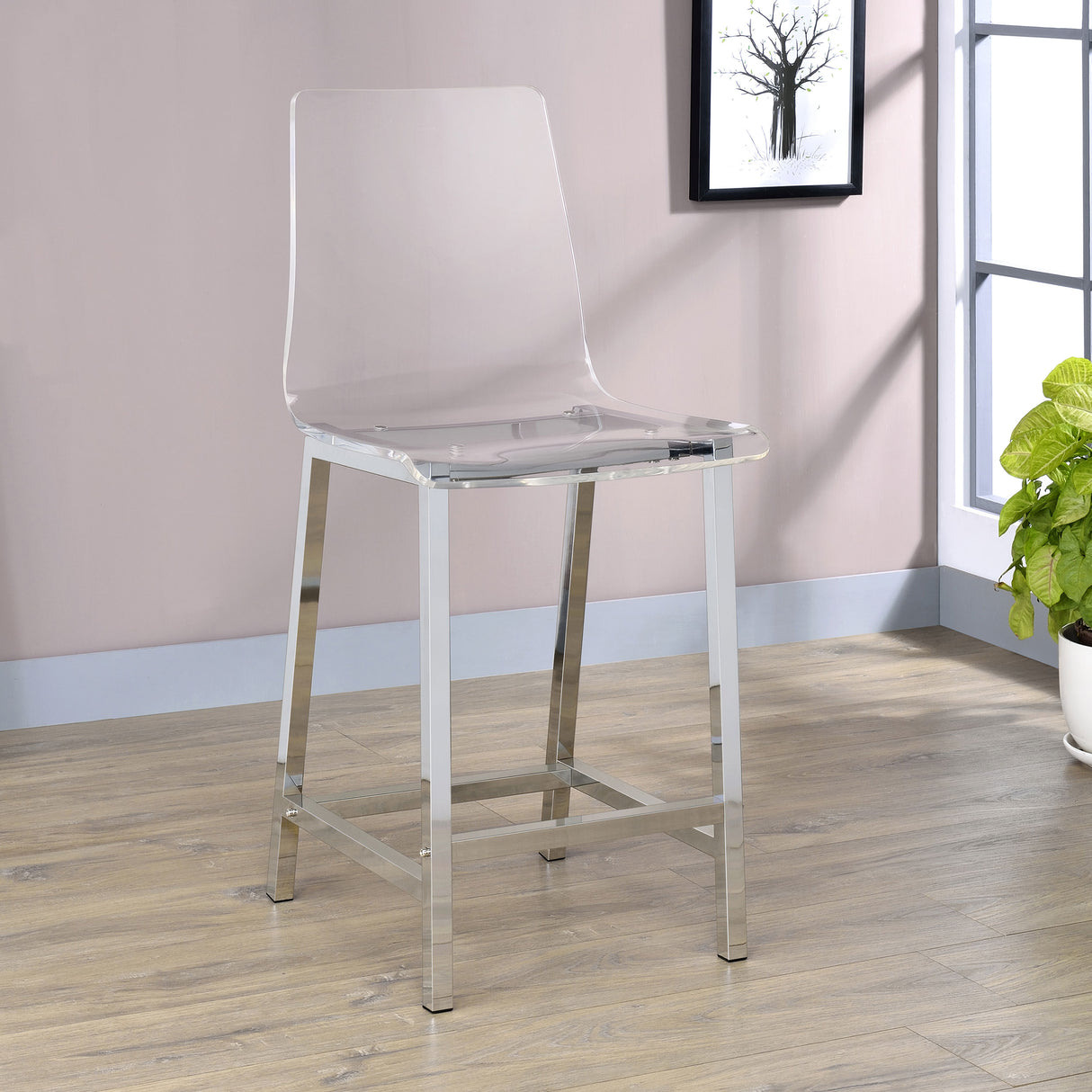 Counter Stool - Juelia Counter Height Stools Chrome and Clear Acrylic (Set of 2)