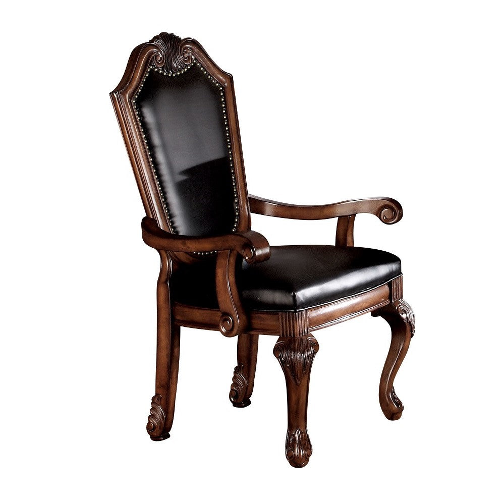 Acme - Chateau De Ville Arm Chair (Set-2) 10039A Black Synthetic Leather & Cherry Finish