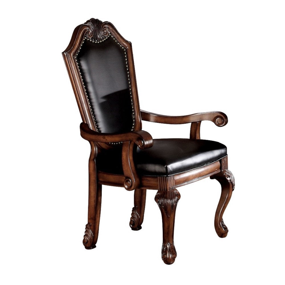 Acme - Chateau De Ville Arm Chair (Set-2) 10039 Black Synthetic Leather & Cherry Finish