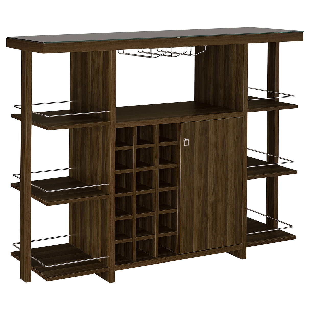 Bar Cabinet - Evelio Bar Unit with Wine Bottle Storage Walnut