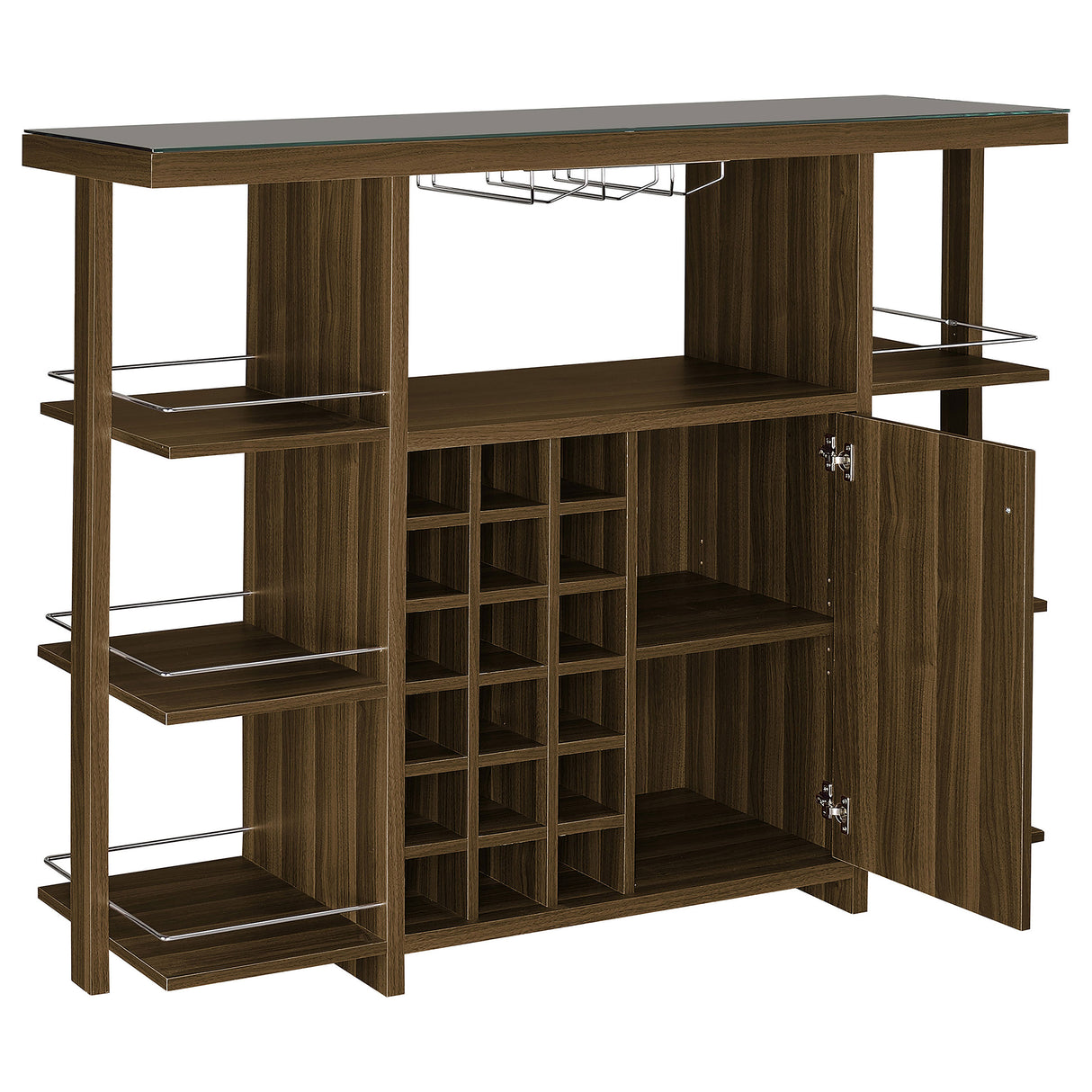 Bar Cabinet - Evelio Bar Unit with Wine Bottle Storage Walnut