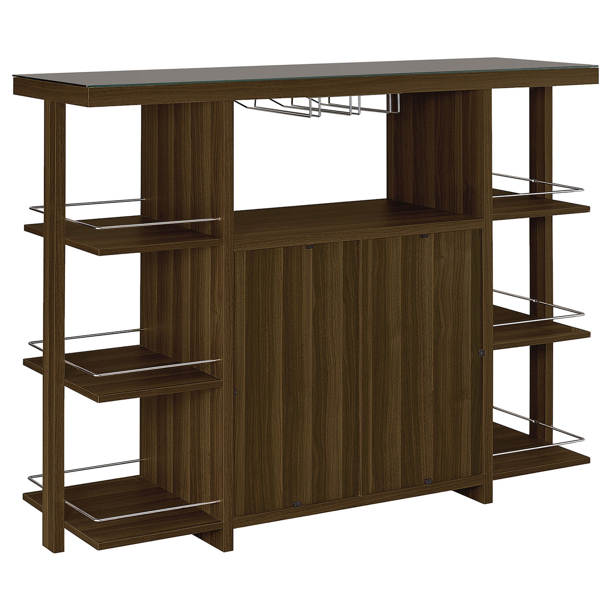 Bar Cabinet - Evelio Bar Unit with Wine Bottle Storage Walnut