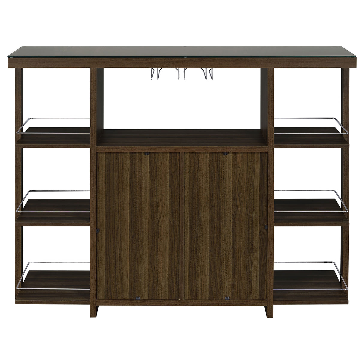 Bar Cabinet - Evelio Bar Unit with Wine Bottle Storage Walnut