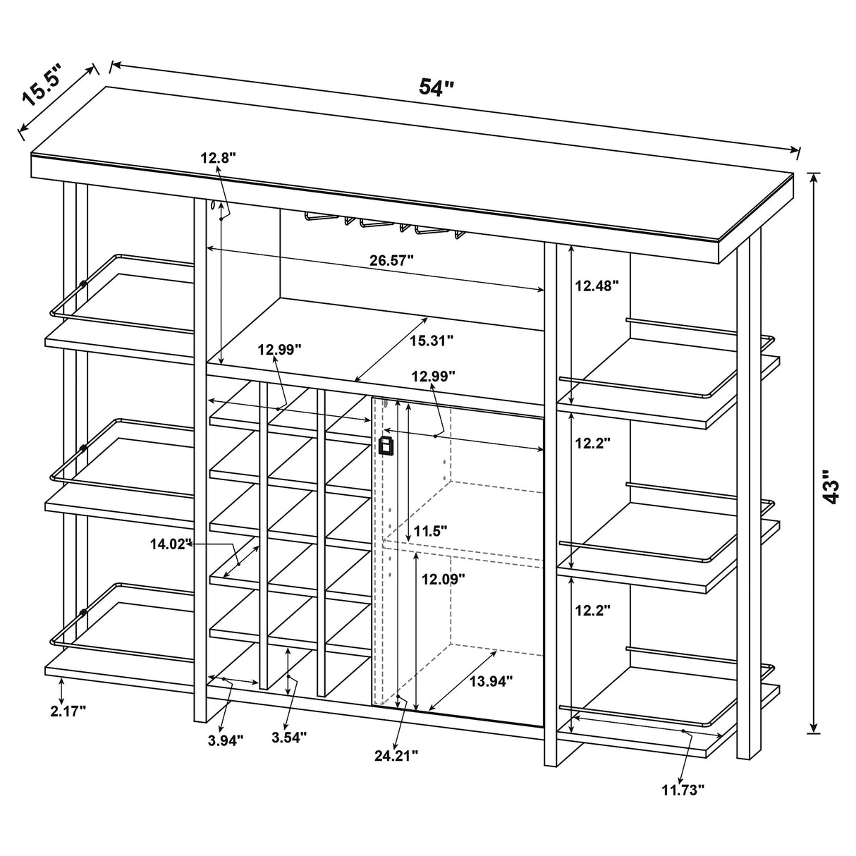 Bar Cabinet - Evelio Bar Unit with Wine Bottle Storage Walnut