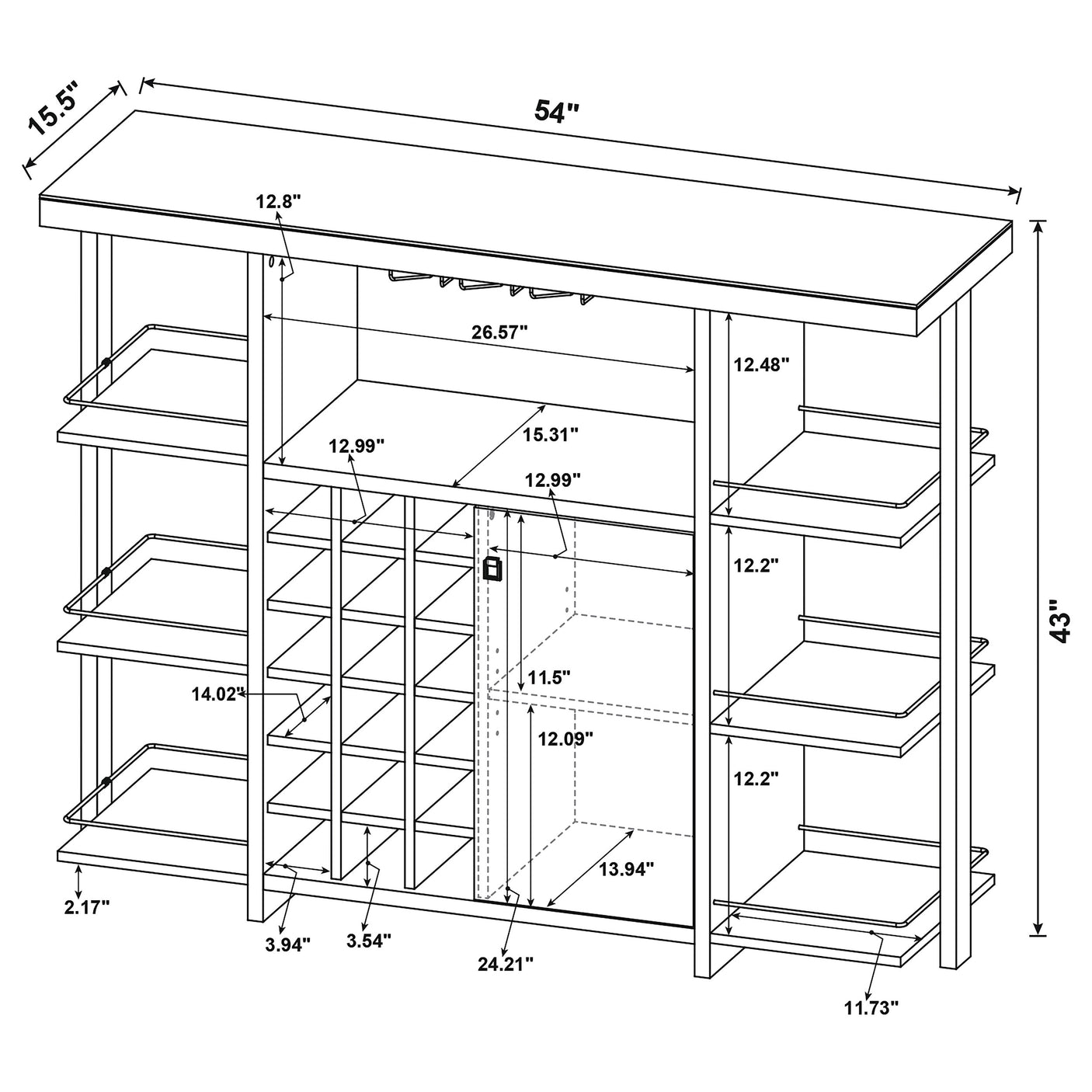 Bar Cabinet - Evelio Bar Unit with Wine Bottle Storage Walnut