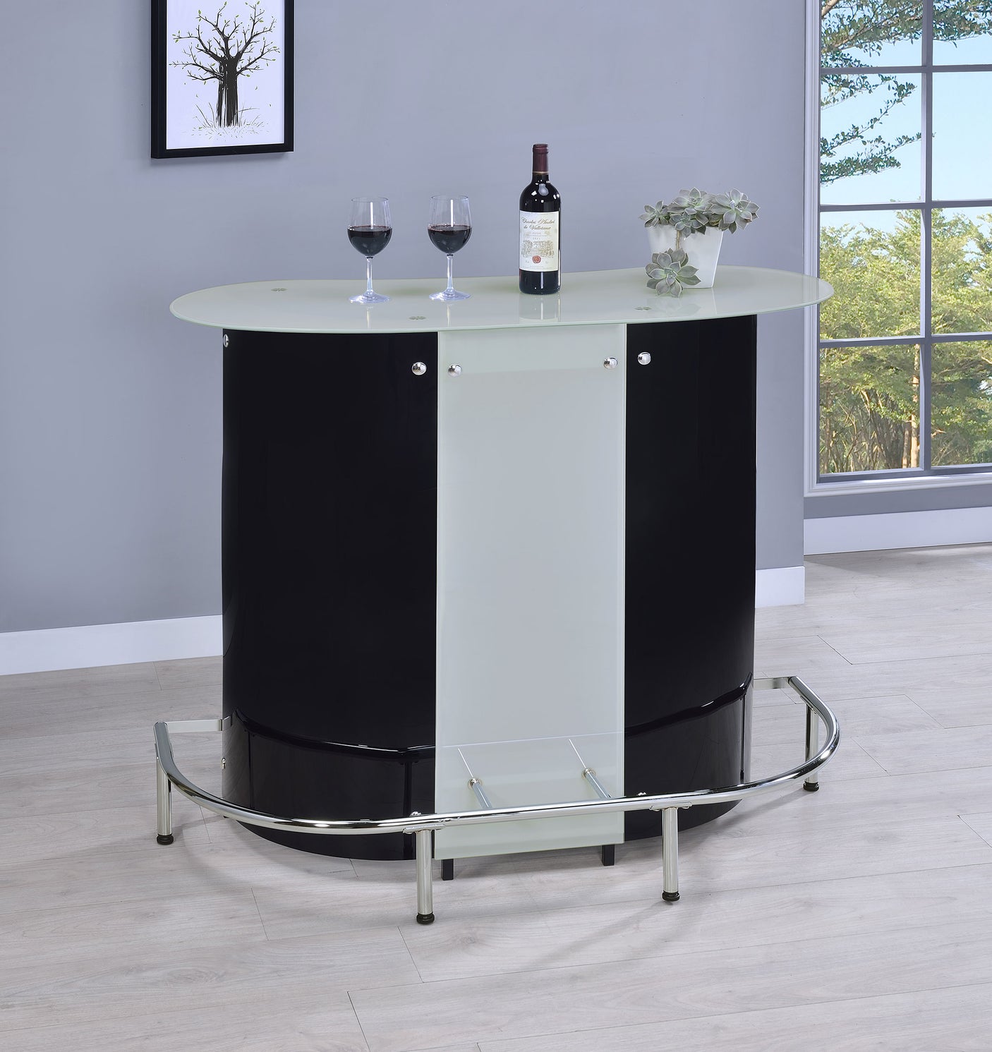 Home Bar - Lacewing 1-shelf Bar Unit Glossy Black and White