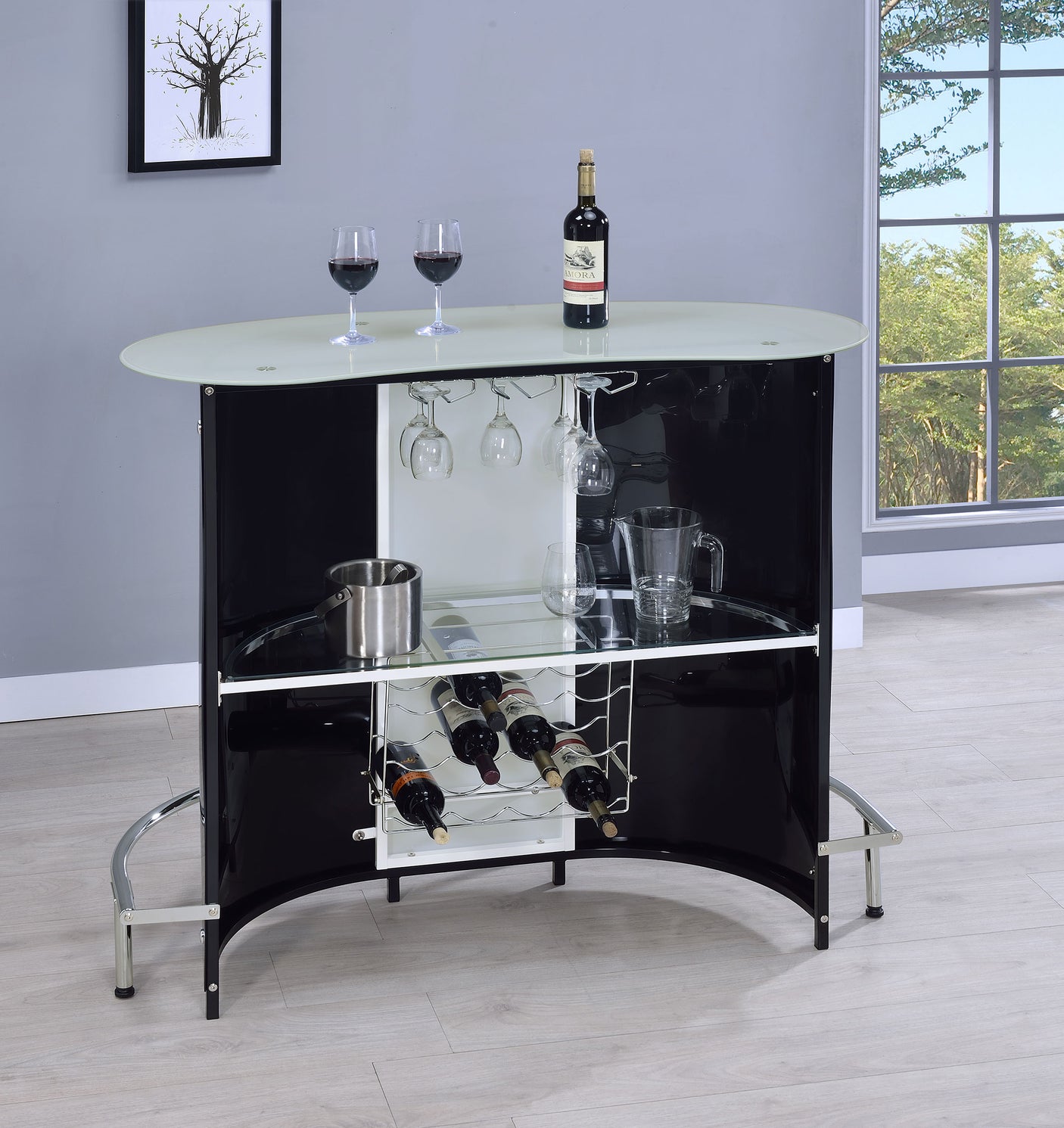 Home Bar - Lacewing 1-shelf Bar Unit Glossy Black and White