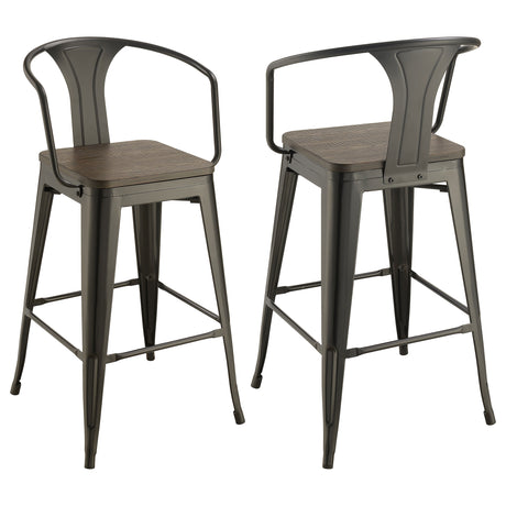 Bar Stool - Cavalier Wooden Seat Bar Stools Dark Elm and Matte Black (Set of 2)