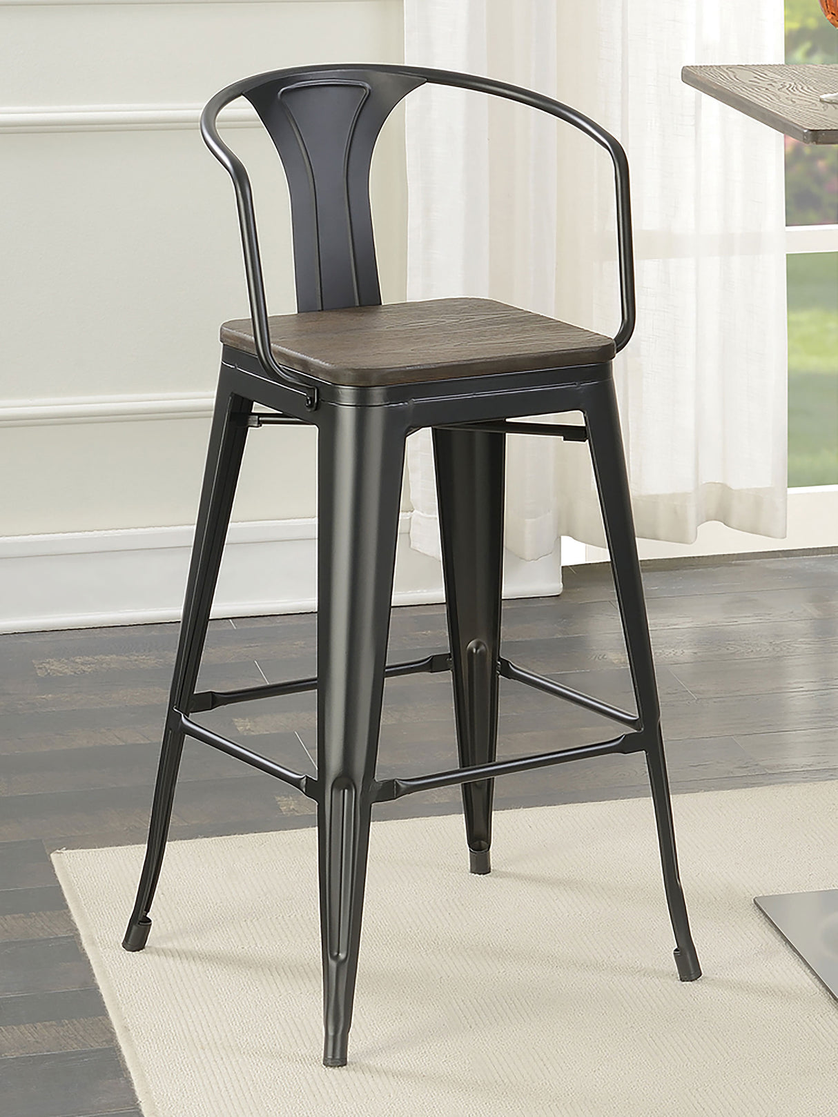 Bar Stool - Cavalier Wooden Seat Bar Stools Dark Elm and Matte Black (Set of 2)