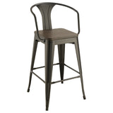 Bar Stool - Cavalier Wooden Seat Bar Stools Dark Elm and Matte Black (Set of 2)