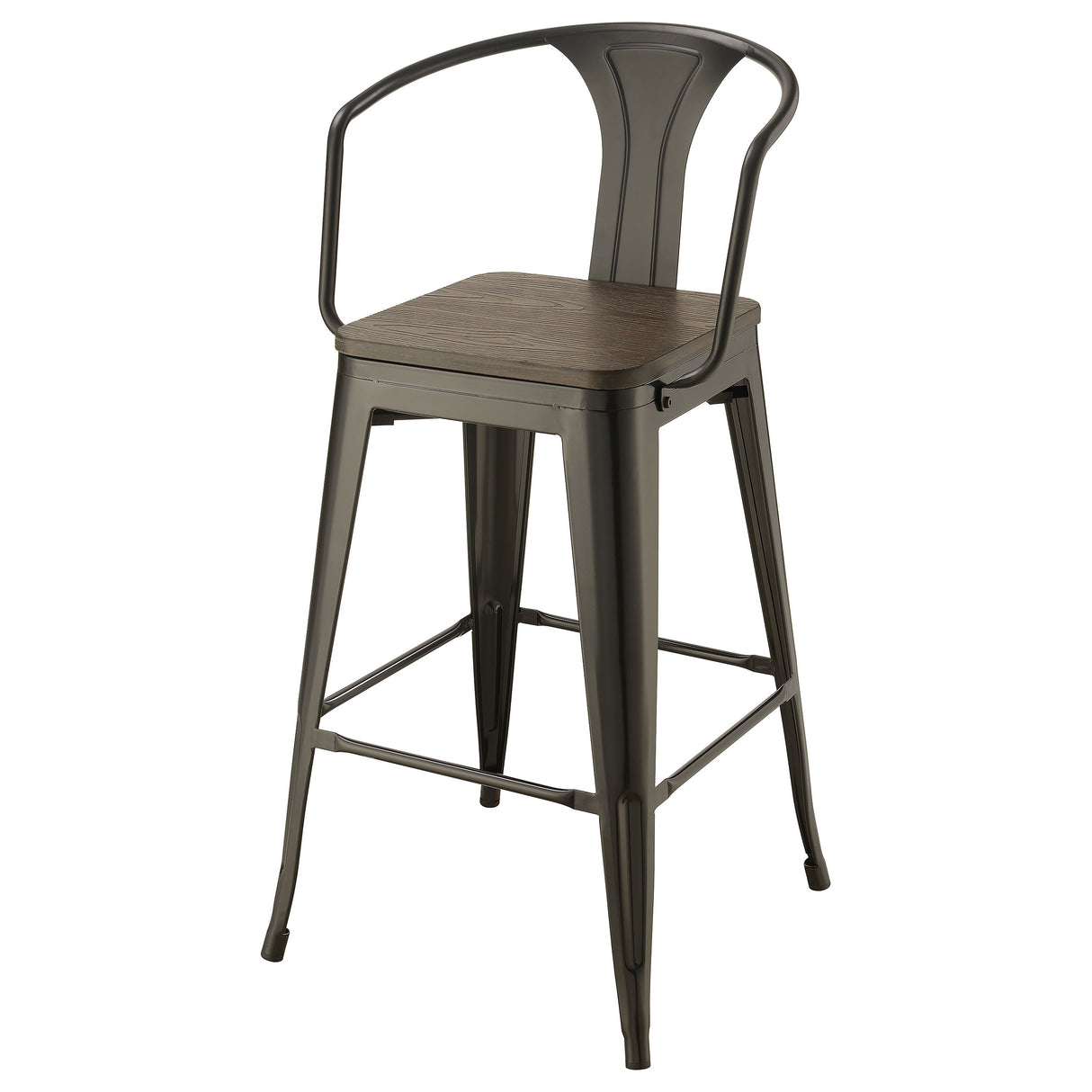 Bar Stool - Cavalier Wooden Seat Bar Stools Dark Elm and Matte Black (Set of 2)