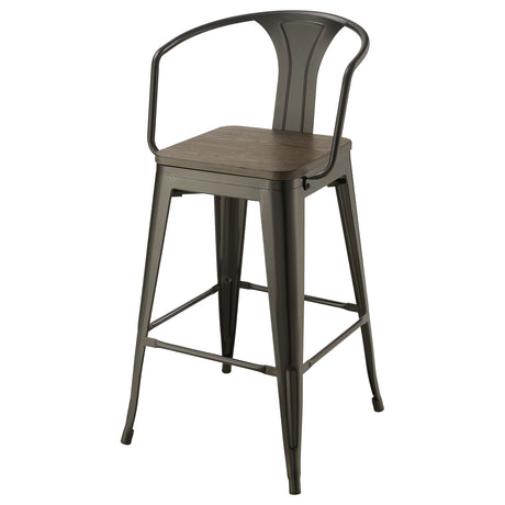 Bar Stool - Cavalier Wooden Seat Bar Stools Dark Elm and Matte Black (Set of 2)