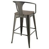 Bar Stool - Cavalier Wooden Seat Bar Stools Dark Elm and Matte Black (Set of 2)