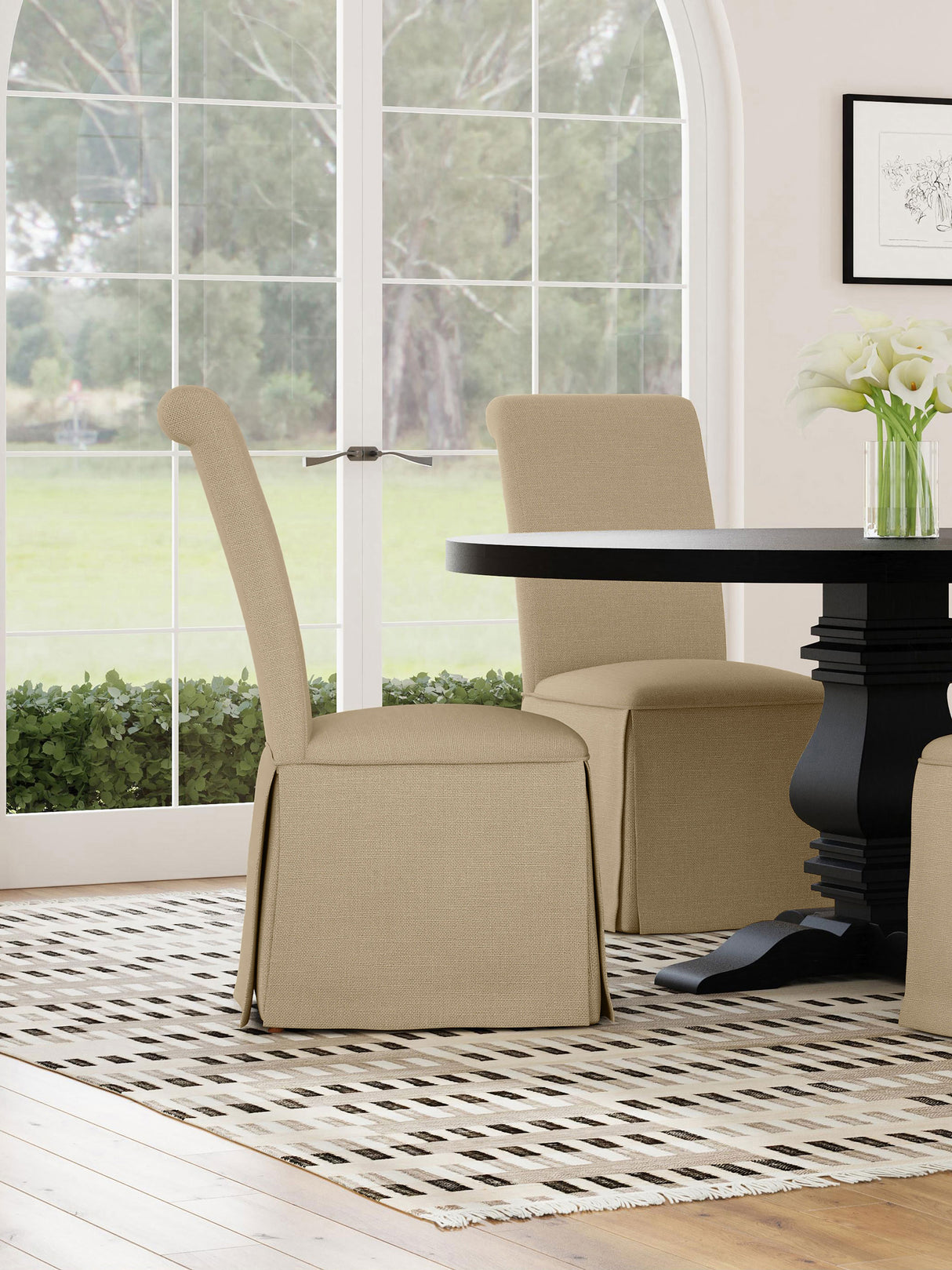 Shawna Upholstered Skirted Dining Chair Light Khaki (Set of 2) - Home Elegance USA