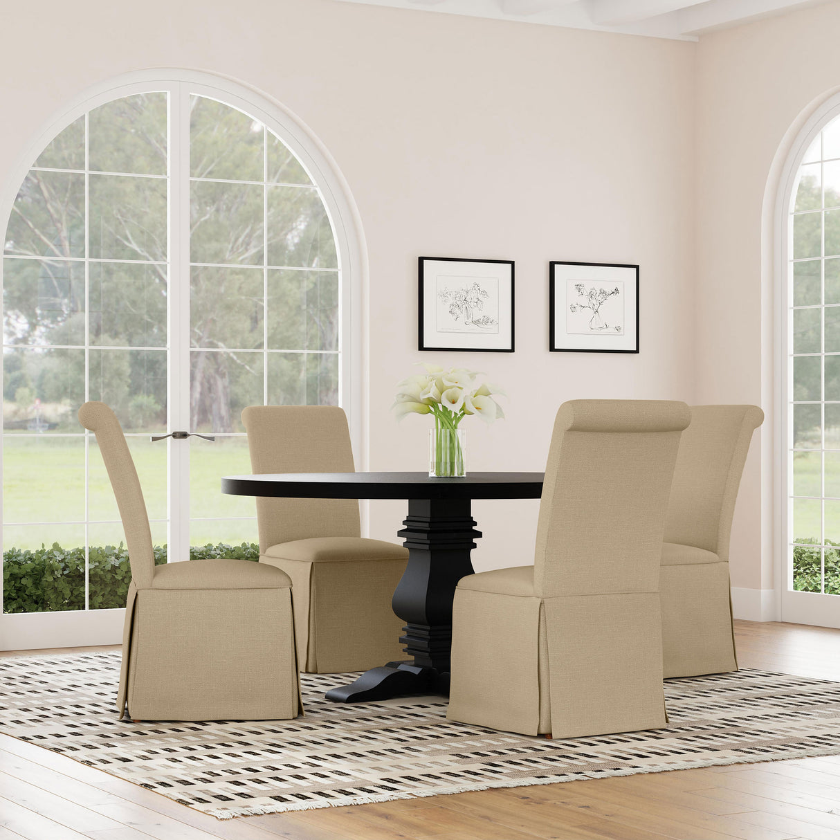 Shawna Upholstered Skirted Dining Chair Light Khaki (Set of 2) - Home Elegance USA
