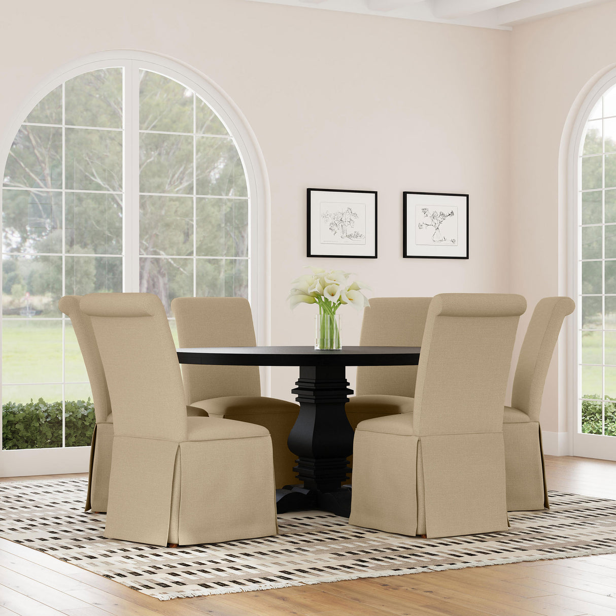 Shawna Upholstered Skirted Dining Chair Light Khaki (Set of 2) - Home Elegance USA