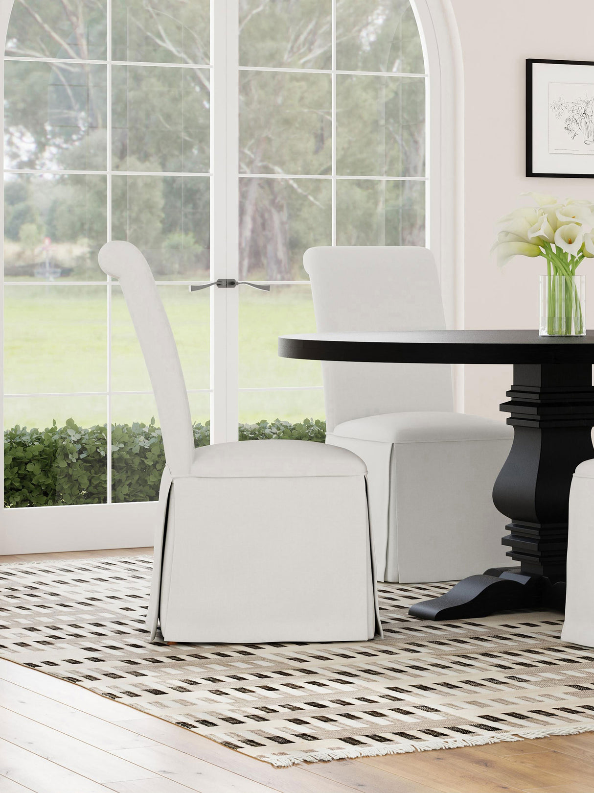 Shawna Upholstered Skirted Dining Chair White (Set of 2) - Home Elegance USA