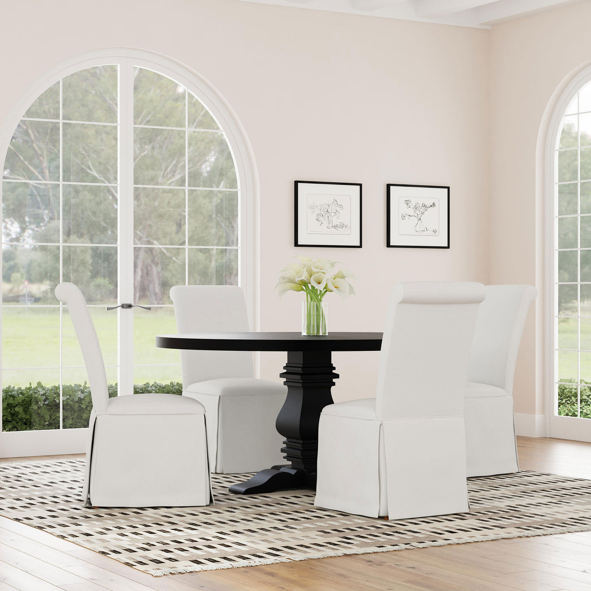 Shawna Upholstered Skirted Dining Chair White (Set of 2) - Home Elegance USA