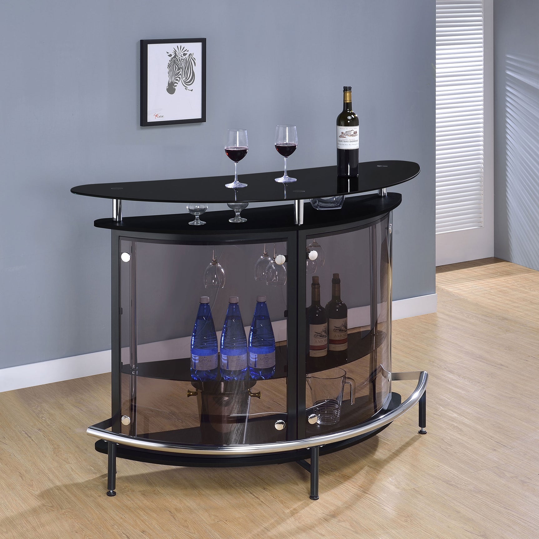 Home Bar - Amarillo 2-tier Bar Unit Black and Chrome