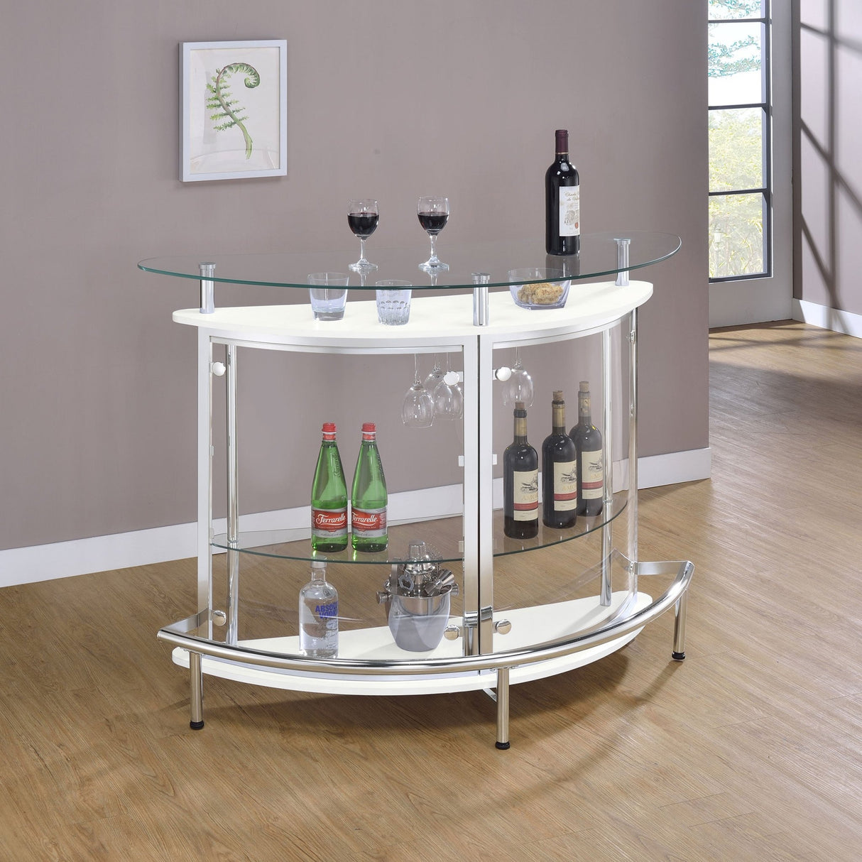 Amarillo 2 - tier Bar Unit White and Chrome | Coaster | Home Elegance USA