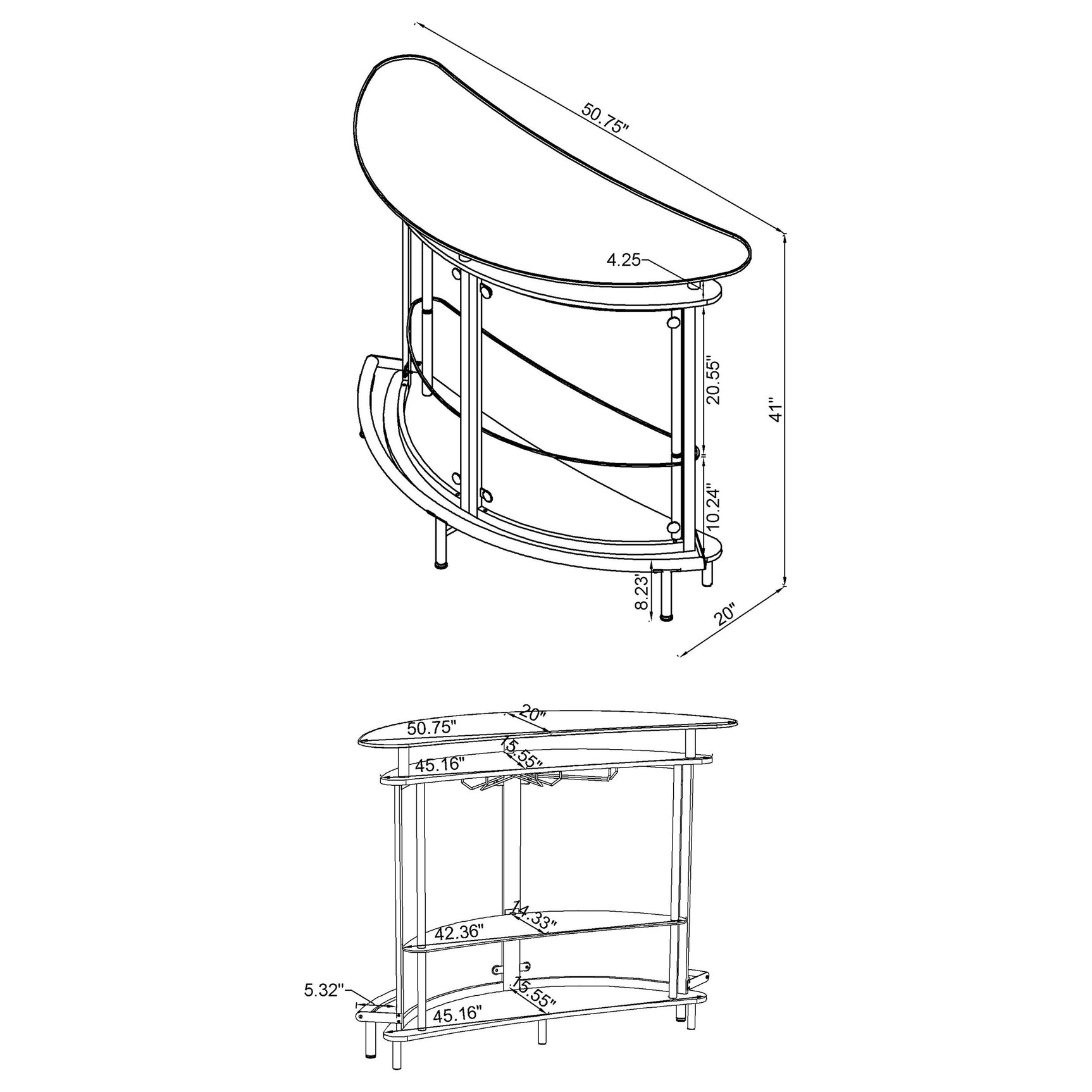 Home Bar - Amarillo 2-tier Bar Unit White and Chrome