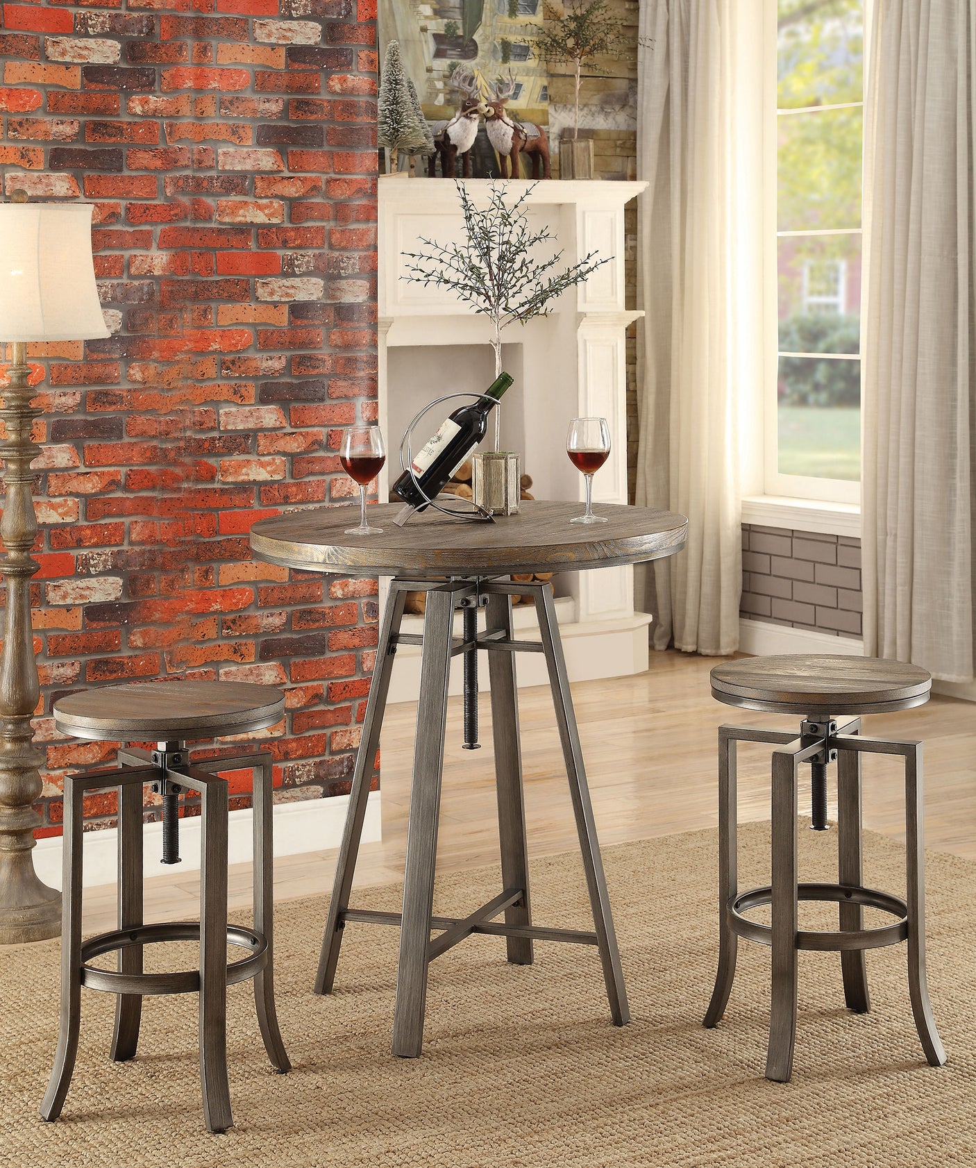 Adjustable Bar Table - Bartlett Adjustable Swivel Bar Table Brushed Nutmeg