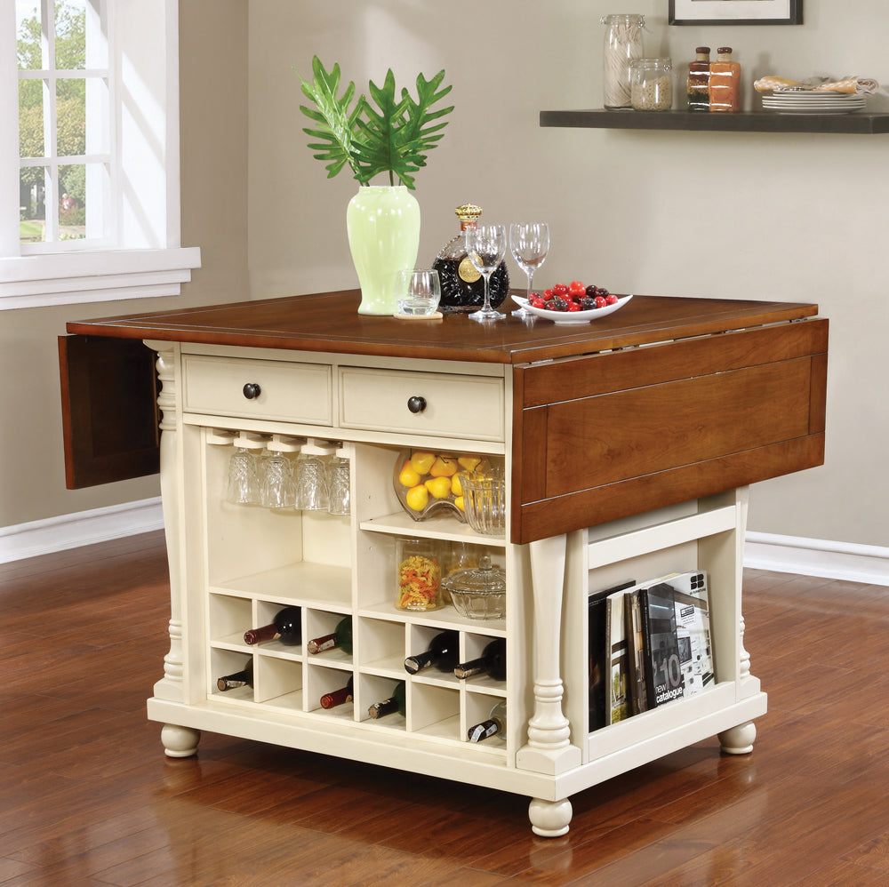 Kitchen Island - Slater 2-drawer Kitchen Island with Drop Leaves Brown and Buttermilk