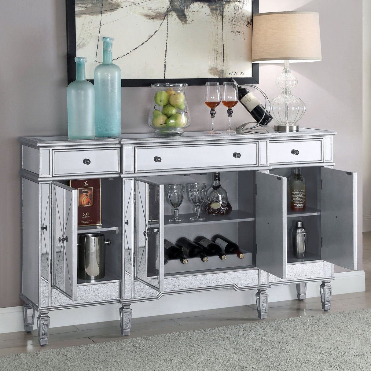 Aconitum 4 - door Wine Accent Cabinet Clear Mirror | Coaster - 102595 - Home Elegance USA - 3